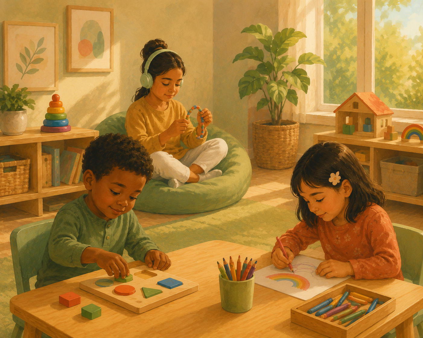 Children playing in clinic illustration